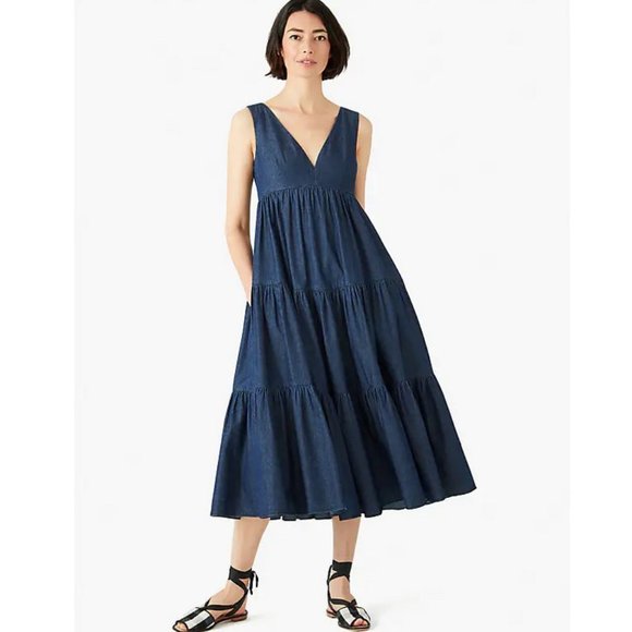 NWT! Kate Spade NY Chambray Vineyard Midi Dress Size 4 Indigo Denim - Picture 1 of 14